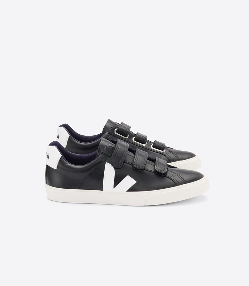 Veja Trainers Womens Black/White - 3-lock Leather - KZJG-90321